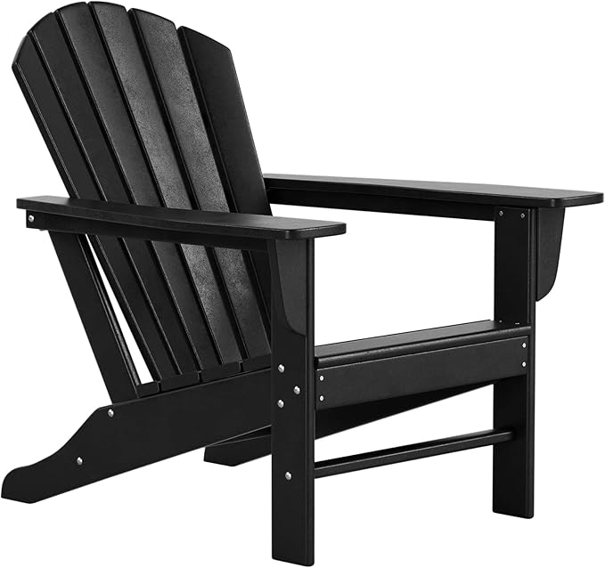 Costaelm Outdoor Adirondack Chair, HDPE Patio Chair, Weather Resistant Lawn Firepit Outside Chairs for Porch, Poolside, Garden, Backyard Deck, Black