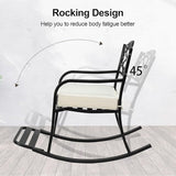 Metal Rocking Chair with Cushion, Outdoor Rocking Bench Wrought Iron Patio Rocking Chair with Footrest for Outside - Photo 6