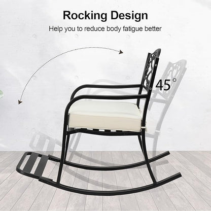 Outdoor Metal Rocking Chair with Cushion, Patio Rocking Bench for Garden, Porch, Balcony, Outdoor Rocking Bench with Cushion, Patio Rocker Rocking Chair for Outside