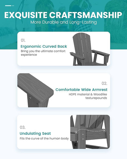 SERWALL Outdoor Adirondack Dining Chair Set of 2, All Weather HDPE Patio Chairs, Grey