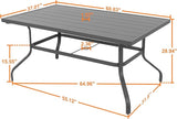 NUU GARDEN Outdoor 61" x 37" Rectangle Dining Table with 1.57" Umbrella Hole, 6-Person Steel Slat Outdoor Patio Table - Photo 3