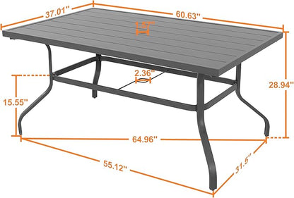 NUU GARDEN Outdoor 61" x 37" Rectangle Dining Table with 1.57" Umbrella Hole, 6-Person Steel Slat Outdoor Patio Table, for Patio, Garden, Backyard and Balcony, Gray