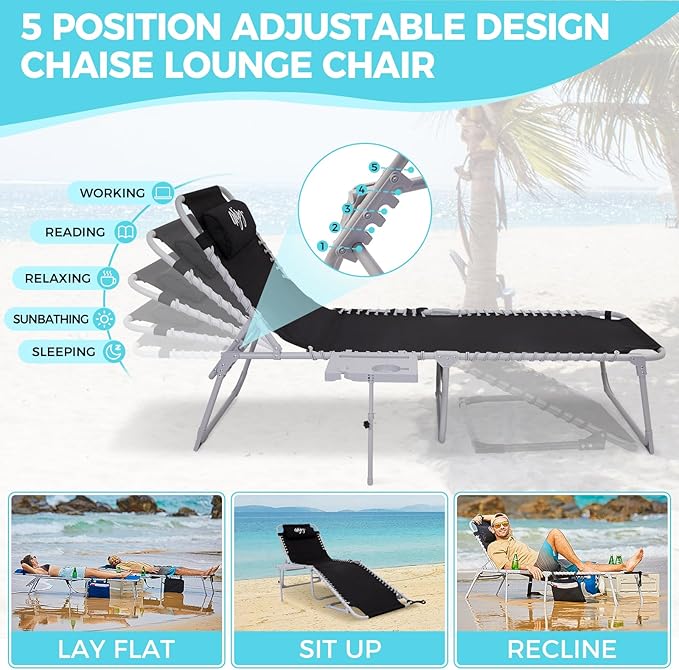 #WEJOY 2 Pack Outdoor Chaise Lounge Chair - Portable Folding Patio Pool Lounge Chair - Photo 5
