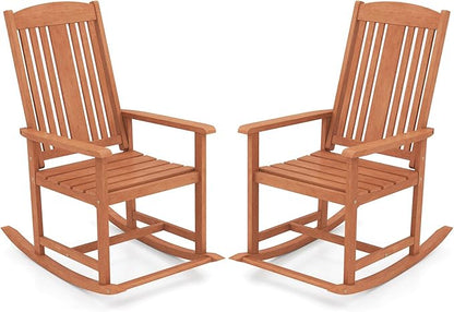 Giantex Set of 2 Outdoor Rocking Chairs, Solid Wood High Back Rocker with Slatted Seat, Wide Armrests, Oversized Porch Rocker for Patio, Backyard, Garden and Lawn, 400 LBS Weight Capacity