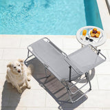 Unovivy Outdoor Lounge Chair with Canopy, Folding Tanning Chair with 5-Position Reclining Back - Photo 8