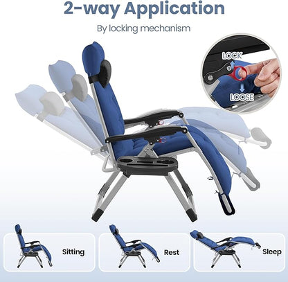 Yaheetech Zero Gravity Chair, Folding Reclining Lounge Recliner with Removable Pad & Headrest & Side Cup Holder Tray for Indoor and Outdoor Navy Blue/1