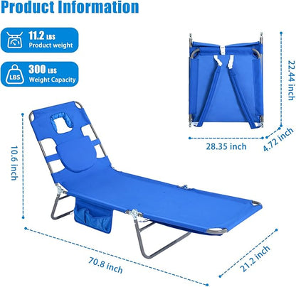 SUNNYFEEL Beach Lounge Chair, Backpack Reclining Beach Chairs Lay Flat, Sun Face Down Tanning Chair, Folding Camping Chairs Portable Camp Cot with Backpack Straps for Outdoor/Picnic/Lawn