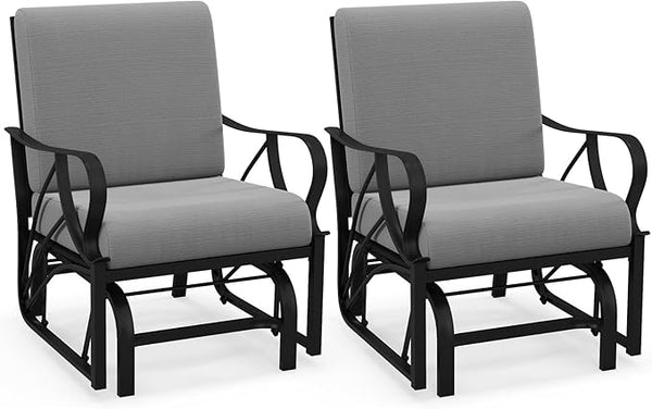 Giantex 2-Pack Outdoor Glider, Patio Rocking Chair with Thick Cushion, Sturdy Metal Frame, Curved Armrest - Photo 1
