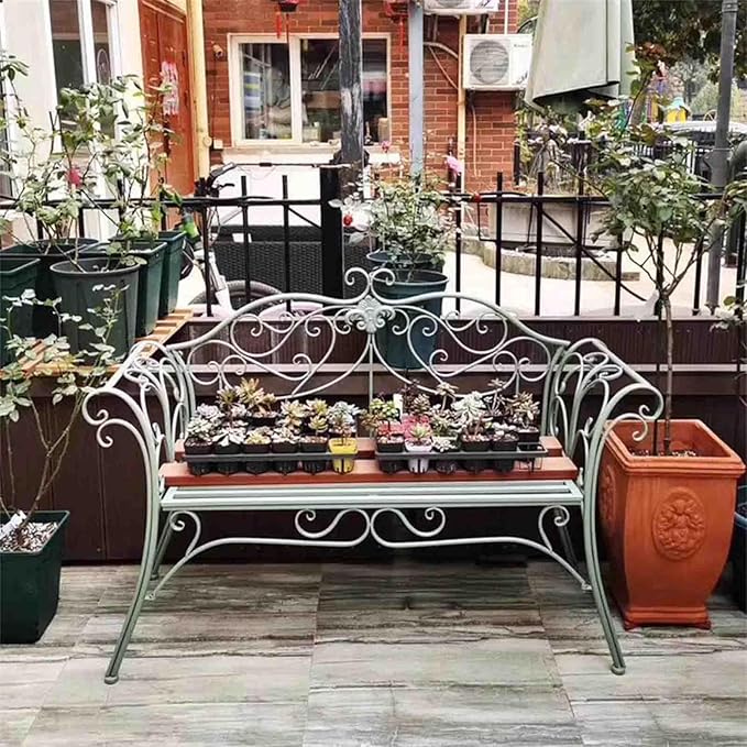 Outdoor Bench, Metal Garden Bench, Romance Two Seat Bench for Front Porch, Patio, Park and Yard(Black)