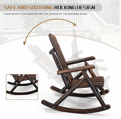 Outvita Wooden Rocking Chair, Fir Log Adirondack Rocker, Outdoor Wood Accent Furniture Lounge Chairs for Garden Patio Backyard Porch (Dark Brown)