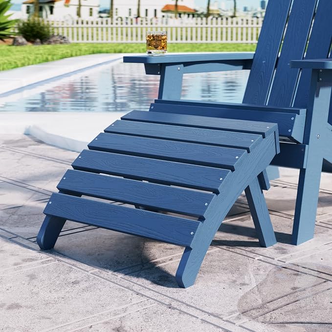MXIMU Folding Adirondack Ottoman Outdoor: HIPS Plastic Patio Footstool Easy Assembly - All Weather FootRest Foot Stool for Adirondack Chair Use in Garden Lawn Backyard Pool (Navy)