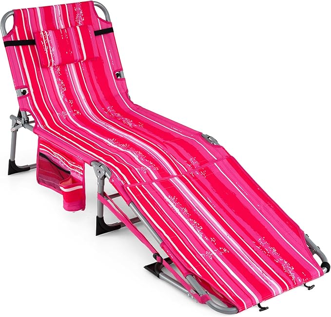 COSTWAY Tanning Chair with Face Hole, Folding Sun Bathing Lounge Chair with Armrest, Side Pocket & Protective Flap - Photo 1