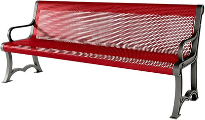 COATEDOUTDOORFURNITURE Coated Outdoor Furniture Heavy-Duty Outdoor Bench Thermoplastic Coated, Punched Steel, Commercial-Grade Garden Bench, Made in America (Portable with Back, 6 Ft, Textured Red)