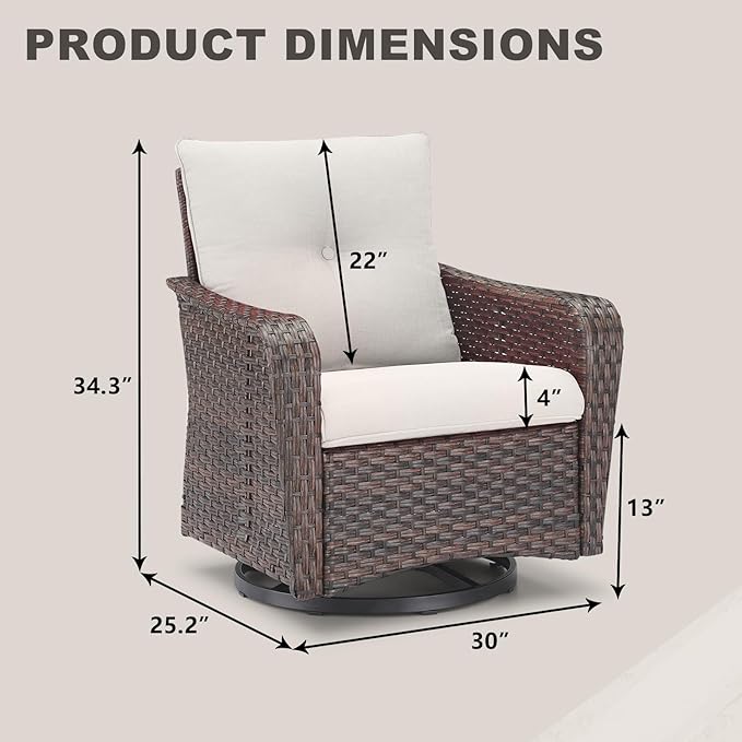 Rilyson Outdoor Patio Swivel Rocker Chairs - 2 PC Wicker Rattan Patio Rocker Glider Chair Set with High Back,Comfy Cushions and Deep Seating for Porch Deck Backyard Garden(Brown/Beige)