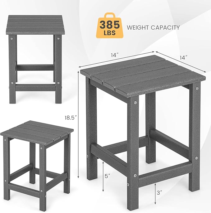 Tangkula Square Outdoor Side Table, Weather Resistant HDPE Adirondack Table, Outdoor Chairside End Tables for Lawn Garden Balcony, Easy Assembly, Patio Side Table, 14 x 14 x 18.5 Inch (1, Gray)