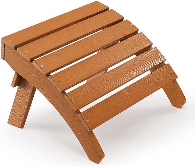 Adirondack Ottoman, Plastic Folding Adirondack Footstool, All Weather Ottoman for Adirondack Chairs, Widely Used for Outdoor, Porch, Patio, Garden, Poolside, Fire Pits - Teak