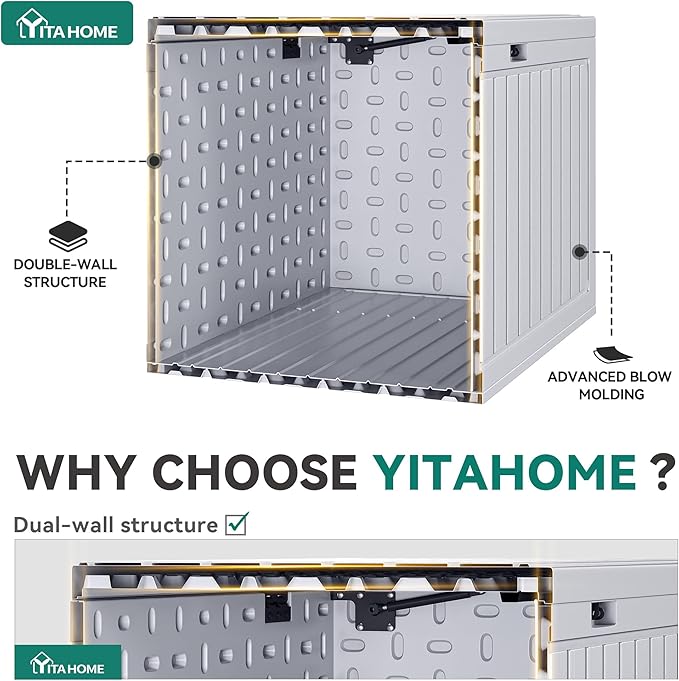 YITAHOME 90 Gallon Large Deck Box, Double-Wall Resin Outdoor Storage Boxes, Deck Storage for Patio Furniture, Cushions - Photo 3