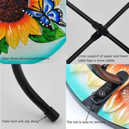 Patio Side Table Outdoor Accent Table Mosaic Coffee Side Table Glass Round Small Table Plant Stand for Indoor Garden Balcony