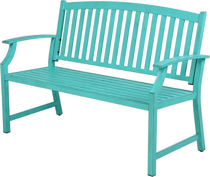 Grand patio 52" Farmhouse Outdoor Bench, Garden Benches with Anti-Rust Aluminum Powder Coated Frame, Faux Wood Grain Finish Frame Patio Bench for Front Porch, Turquoise Blue