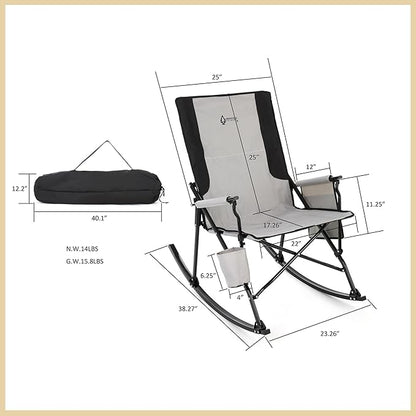 ARROWHEAD OUTDOOR 2-Pack Foldable Rocking Camp Chair with Large Cup Holder, Side Pocket, Space-Saving Folding, Enhanced Swinging Rocker for Camping, Fishing, Patio