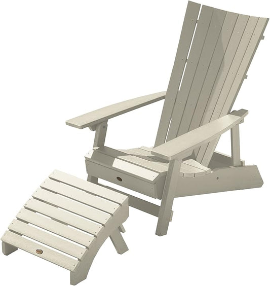 Highwood AD-KITADRI1-WAE Manhattan Beach Adirondack Chair with Ottoman, Whitewash