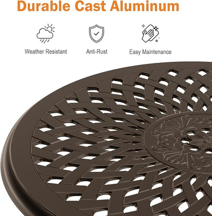 Round Outdoor Coffee Table, Cast Aluminum Side Table with Storage,Indoor End Table, All-Weather Bistro Table for Patio Garden Lawn,Bronze