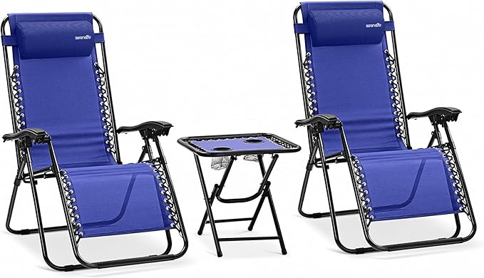 SereneLife Outdoor Zero Gravity Lounge Chair Set with Table – 2 Adjustable Recliners with Cup Holders, Headrest - Photo 1