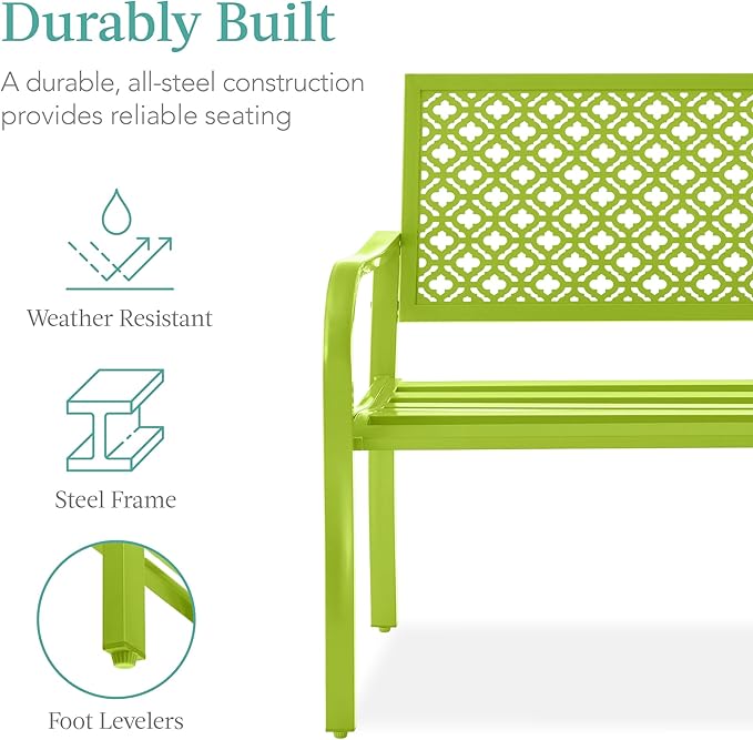 Best Choice Products Outdoor Bench 2-Person Metal Steel Benches Furniture for Garden, Patio, Porch - Photo 3