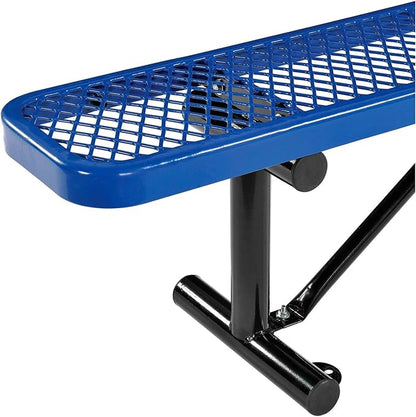 Global Industrial 8'L Heavy Duty Expanded Metal Mesh Flat Bench with Steel Frame, Portable Outdoor Bench, 1000 lbs Capacity, Blue, 96" L x 14-1/2"W x 18" H