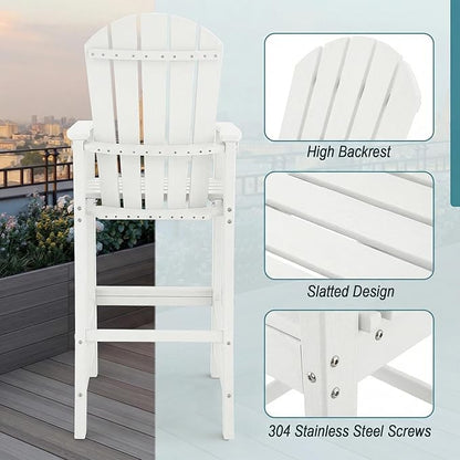 Giantex HDPE Outdoor Bar Stools - All Weather Tall Adirondack Chair with Armrest, Footrest, Load 360Lbs, 30-Inch Counter Height Bar Stool for Patio, Garden, Yard, Indoor Or Outdoor Use (1, White)