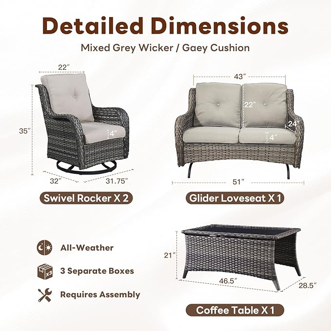 Belord 4 Piece Patio Wicker Furniture Set, Outdoor Swivel Rocker Chairs - Photo 2