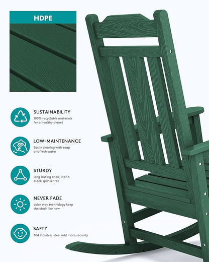 SERWALL HDPE Outdoor Rocking Chair Set of 8, Patio Rocking Chairs Set, Rocking Chair Outdoor for Adults, Green