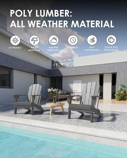 Folding Adirondack Chairs Set of 6, All-Weather Resistant HDPE Patio Firepit Chairs, Sturdy Outside Chairs with Cup Holder, Lawn Chairs, 80% Pre-Installed Load Capacity 385lb, Slate Grey