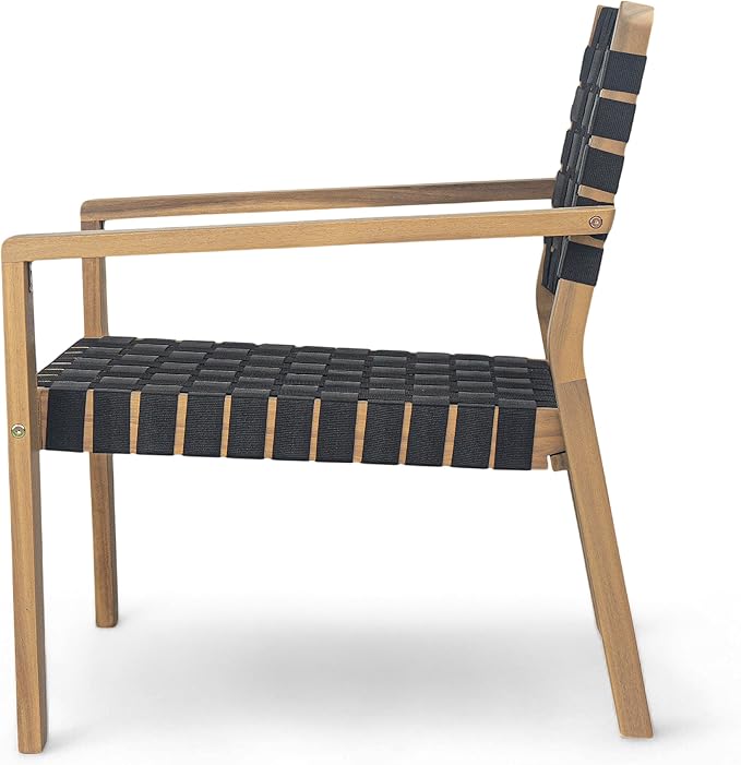 Christopher Knight Home Set of 2 Lena Patio Furniture Acacia Wood Armchair, Woven Rope Outdoor Club Chair, Deep Seating Porch Chairs for Garden, Backyard/Balcony, Light Teak Finish & Black