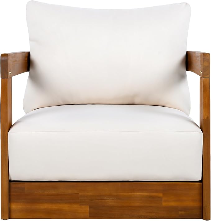 Christopher Knight Home Chloe Acacia Wood Lounge Chair Outdoor Set of 2, Curved Tub Design Accent Chairs with Weather Resistant Cushion, Comfy Low Profile Reading Seating for Backyard, Teak+ Beige