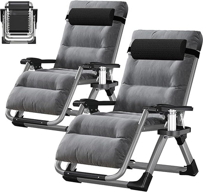 ABORON 2 Pack Zero Gravity Chair, Outdoor Lounge Chairs Sun Loungers with Removable Cushion,Headrest,Cup Holder,Reclining Patio Lounger Chair for Indoor and Outdoor