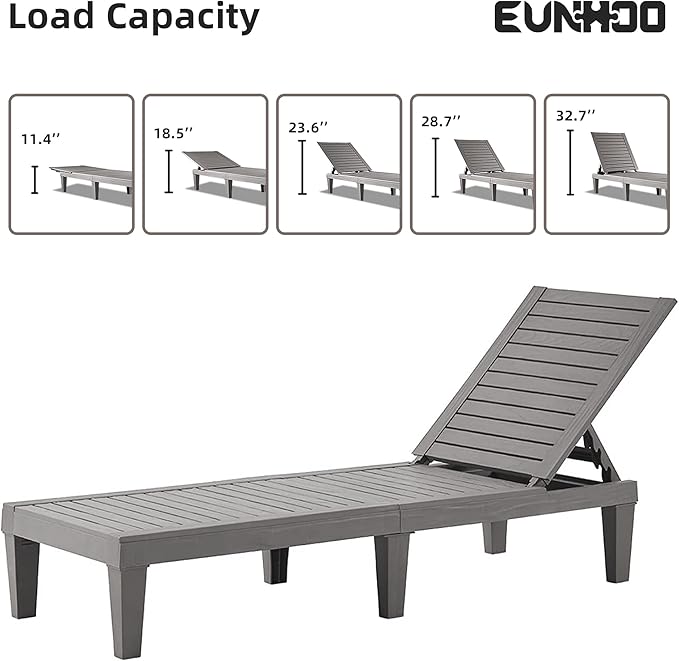 Outdoor Lounge Chaise, Adjustable Pool Lounge Chairs with 5 Positions Backrest - Photo 5