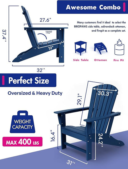 BRIOPAWS Adirondack-Chairs-Set of 6 | Fire Pit Chair | Oversized | HDPE Plastic | Weather Resistant | for Deck Outdoor Poolside Campfire | Blue