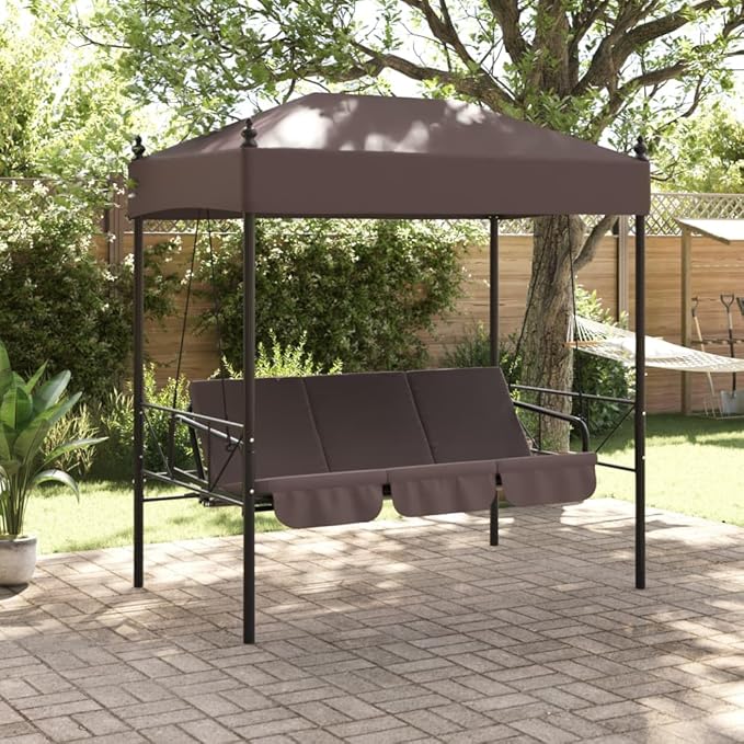 Garden Swing Bench for Patio, 3-Seater Outdoor Porch Swing with Adjustable Canopy, Convertible Bed - Photo 3