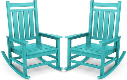 SERWALL Oversized Outdoor Rocking Chair Set of 2, HDPE Rocker for Adults, Patio Rocking Chairs for Porch, Aruba