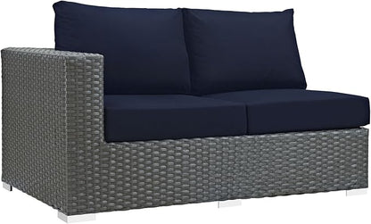 Modway EEI-1858-CHC-NAV Sojourn Wicker Rattan Outdoor Patio Coffee Table, Left-Arm Loveseat, Canvas Navy