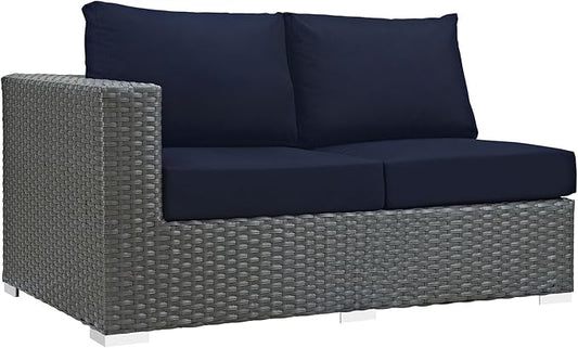 Modway EEI-1858-CHC-NAV Sojourn Wicker Rattan Outdoor Patio Coffee Table, Left-Arm Loveseat, Canvas Navy