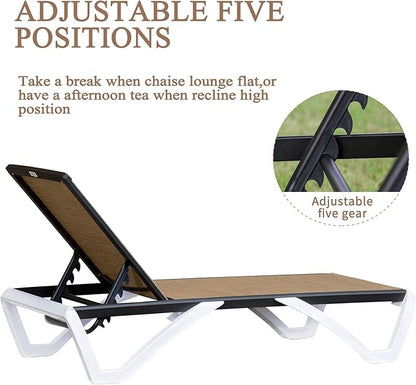 Domi Chaise Lounge Outdoor, Patio Lounge Chair with Aluminum Frame, All Weather Pool Lounge Chair for Deck Lawn Backyard, Brown Textilene