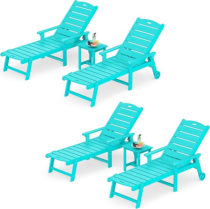 LUE BONA Chaise Lounge Chair with Table, 6-Piece, HDPS Chaise Lounger, 5 Positions Adjustable Lounge Chairs - Photo 1