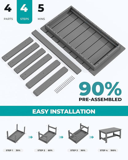 SERWALL Outdoor Coffee Table, HDPE Patio Coffee Table for Outside, Grey