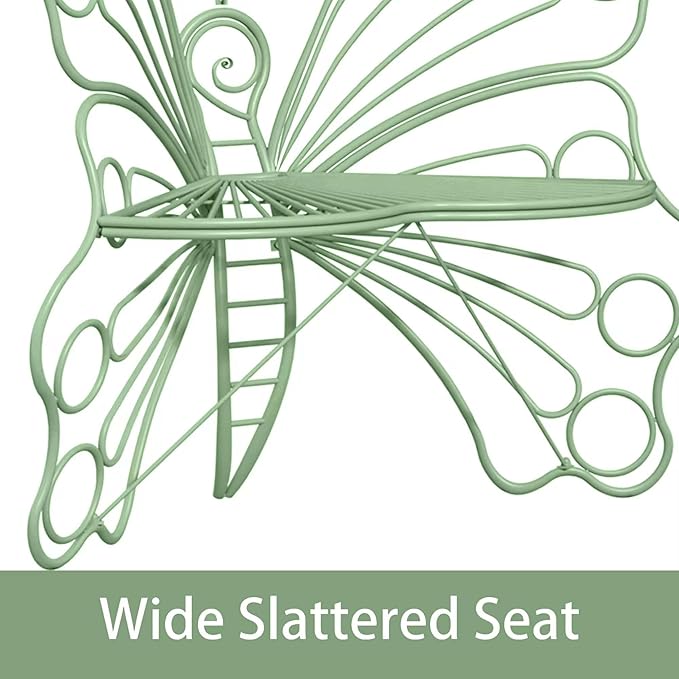 Pink Butterfly Benches Outdoors, Pretty Garden Bench & Cute Metal Outside Bench, Front Porch Benches Outdoor with Sturdy Frame for Lawn Yard Balcony (Green)