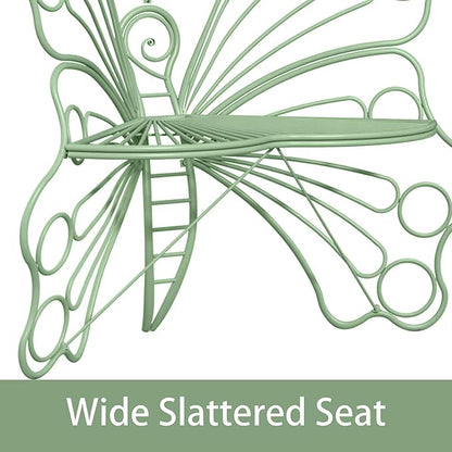 Green Cute Butterfly Benches for Outdoors, Pretty Garden Bench & 50" Metal Outside Bench, Front Porch Benches Outdoor with Sturdy Frame for Lawn Yard Balcony (Green)