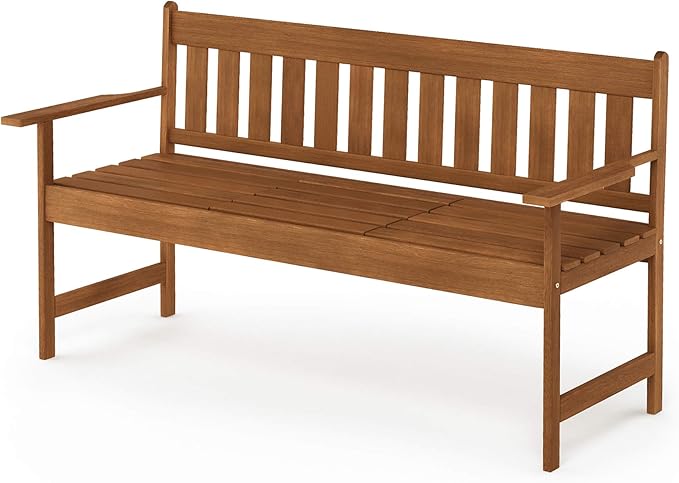 Furinno TIOMAN Outdoor Bench, Occasional Garden Bench with Back, for Patio, Garden, Porch, 22 x 59 x 56, Natural