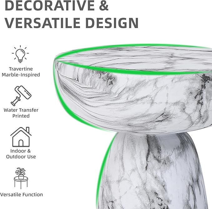 Marble Side Table, 24" Modern Accent Table with Pedestal Stand, Durable Faux Marble Side Table for Small Spaces, Marble Look Coffee Table Accent Drink Tables for Living Room Patio Balcony