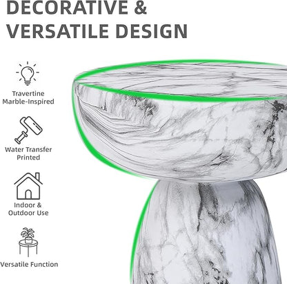 Marble Side Table, 24" Modern Accent Table with Pedestal Stand, Durable Faux Marble Side Table for Small Spaces, Marble Look Coffee Table Accent Drink Tables for Living Room Patio Balcony